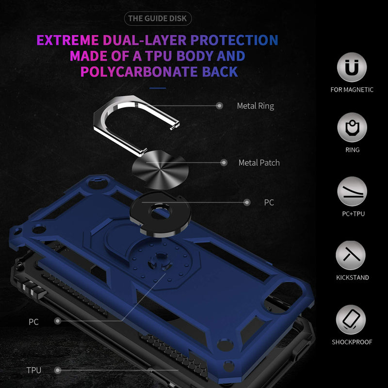 [Australia - AusPower] - ULAK Compatible with iPod Touch 7 Case/iPod Touch 6 Case with 2 HD Screen Protectors, Hybrid Rugged Shockproof Cover with Built-in Kickstand for iPod Touch 7th/6th/5th Generation (Blue) Blue 