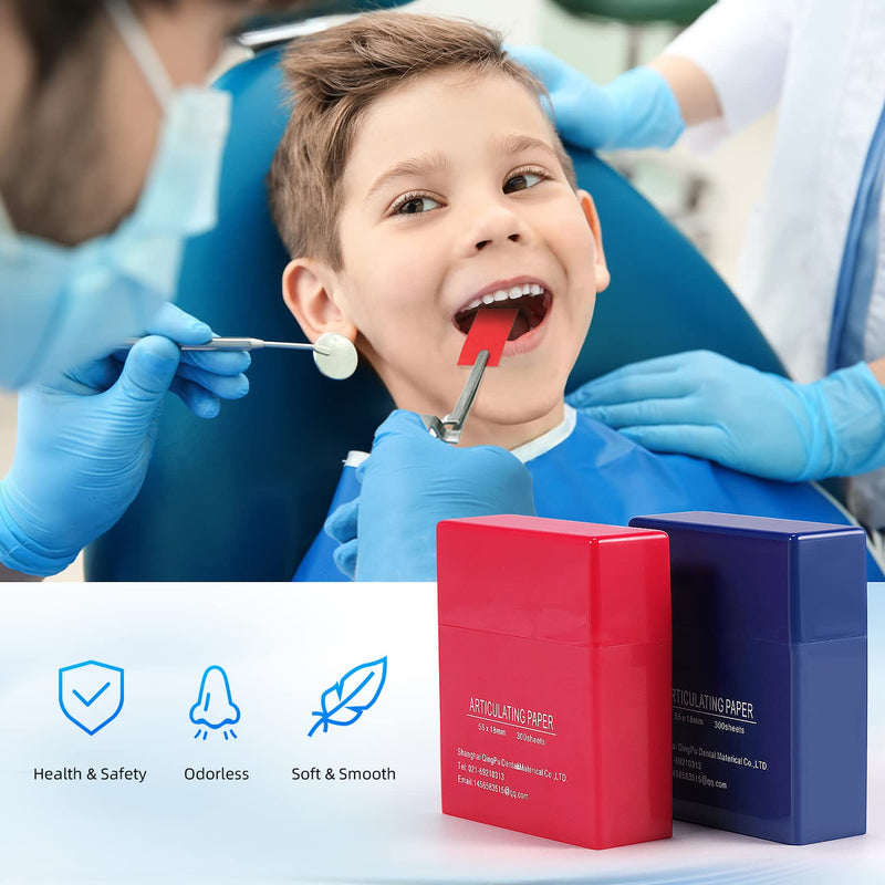 Dental Articulating Paper 300 PCS, Plastic Dispenser Blue 100 Micron Bite Articulating Paper & Film Doubled Side - 55 x 18 x 0.1mm - 12 Months Warranty