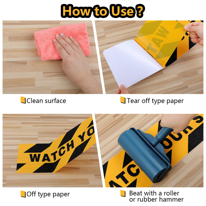 Boao 2-Pack “Watch Your Step” Anti-Slip Decals, 6”x24” Abrasive Hazard Warning Stickers, Waterproof, Durable PVC for Indoor/Outdoor Use on Stairs, Floors & Ramps, Orange