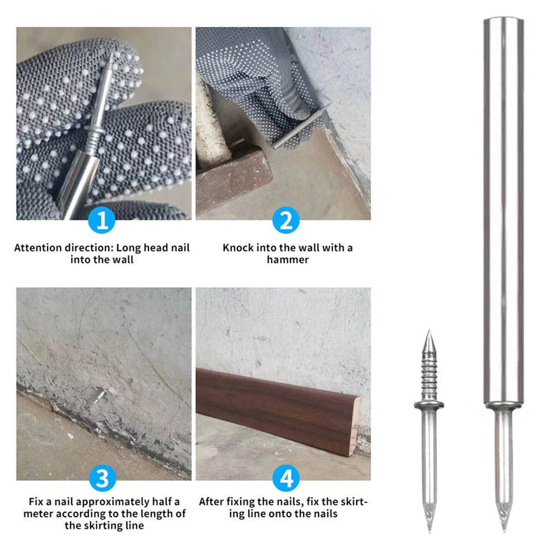 [Australia - AusPower] - 200pcs Double-Head Skirting Thread Seamless Nails with BONUS 2pcs Sleeve Tools, Double Headed Nails Non Marking Double Sided Nails, Invisible Security Screws for Wood Baseboards Double-Headed Nails. 