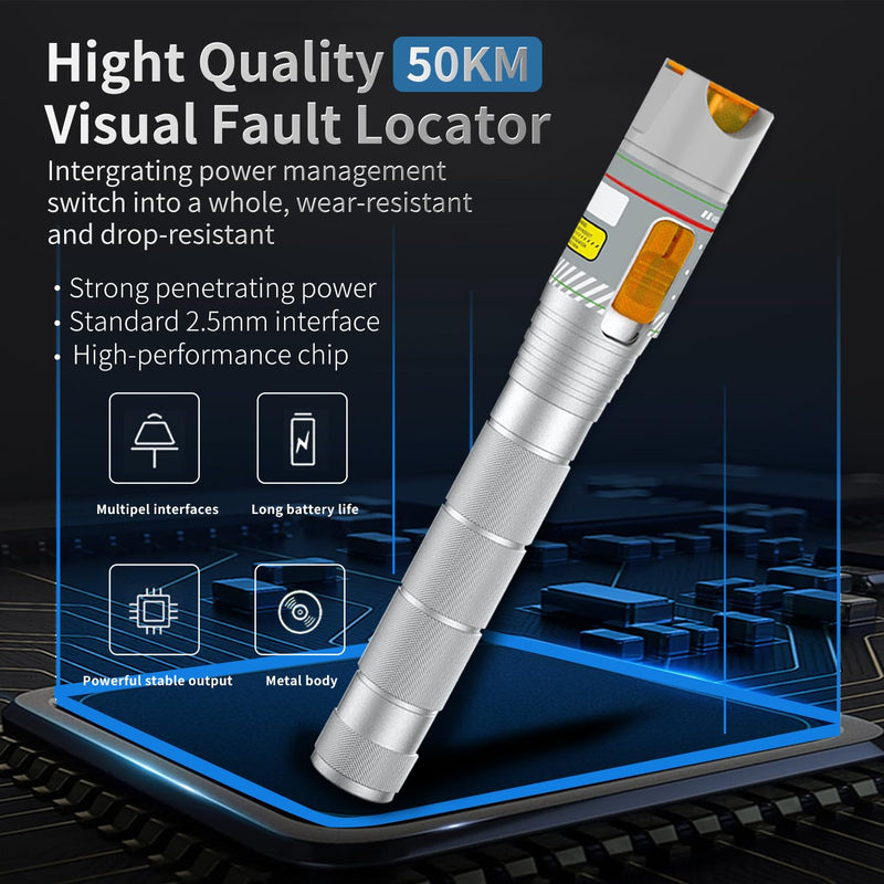 [Australia - AusPower] - toolco 2 Pack 50km Visual Fault Locator VFL Fiber Cable Tester with LC/FC/SC/ST Adapter, Fiber Optic Network Cable Test Kit with Light Source Testers (Aluminum) 2 Stück Visueller Fehlerdetektor 
