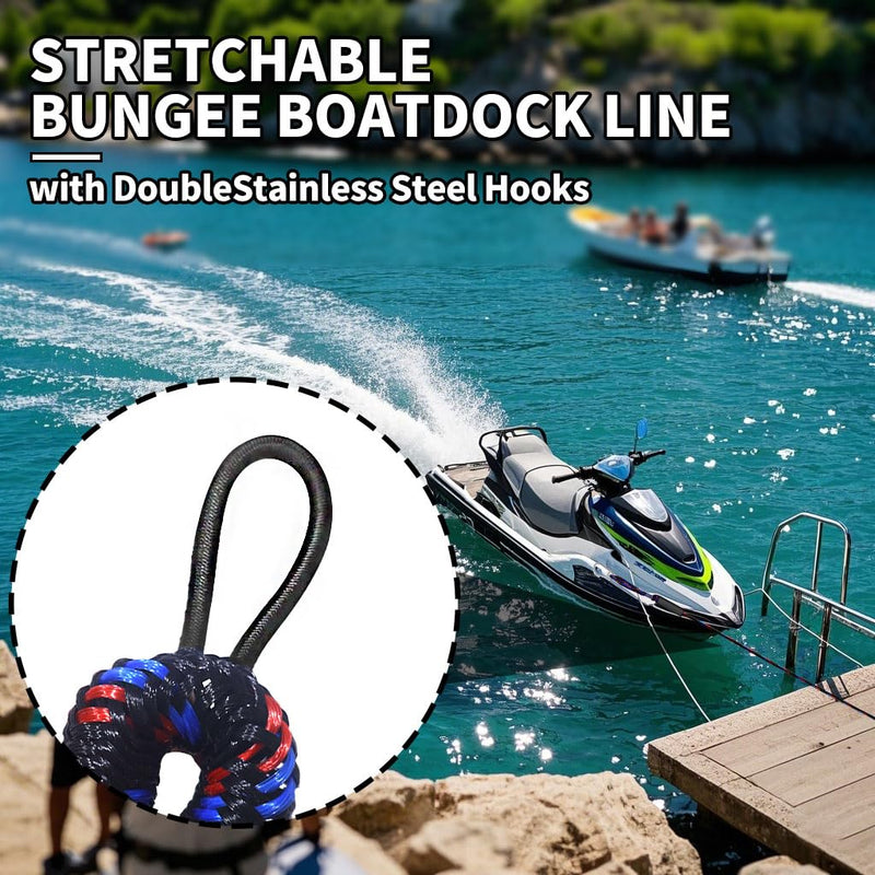 4-5.5ft, Bungee Dock Line with Stainless Steel Clip Safe Boat Rope Mooring String with Foam Float for Pontoon, Boat Accessories, Sea Doo,2 Pack (Red&Black&Blue) Red&Black&Blue 4FT-1Hook