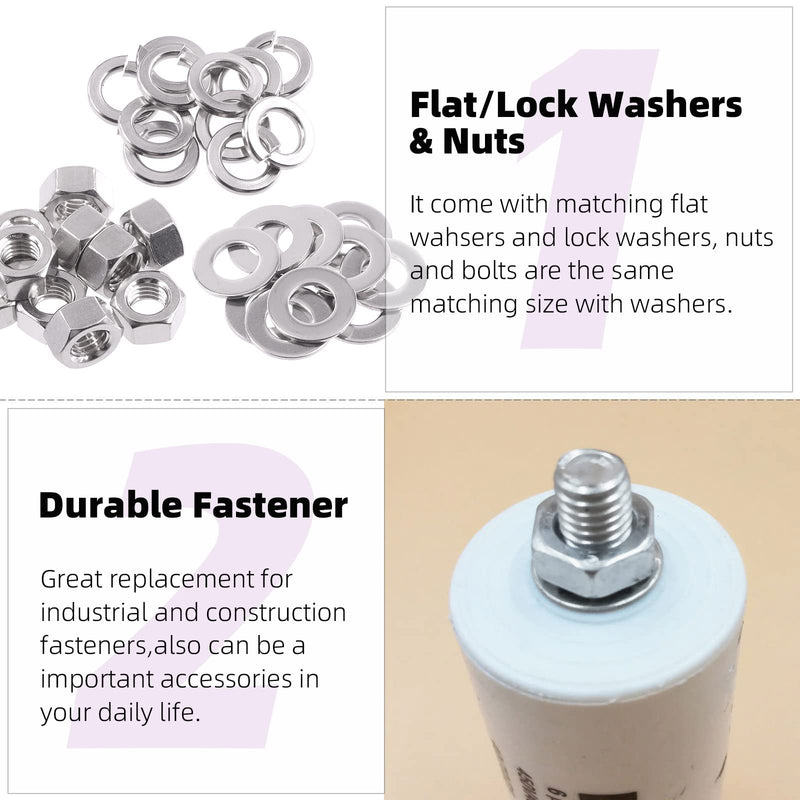 [Australia - AusPower] - Swpeet 150Pcs SAE 304 Stainless Steel 1/4-20" Hex Nuts and #1/4 Flat Washers with #1/4 Split Lock Washers Assortment Kit, Coarse Thread Hexagon Nut for Home Automotive Shop Use #1/4-20 Hex Nuts & Washers 