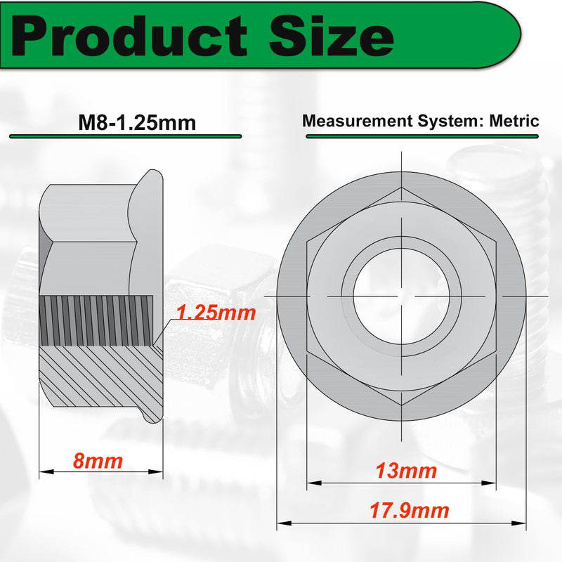 [Australia - AusPower] - M8 Serrated Flange Nut, 15pcs M8-1.25mm Hexagon Flange Nuts, 304 Stainless Steel, Metric Hex Nuts Fasteners, Right Hand, Replacement Lock Nut for DIY Home Mechanism M8-1.25 