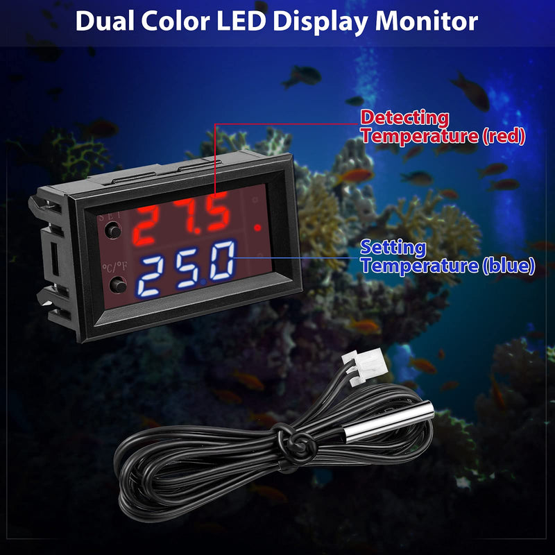 Weewooday 4 Pcs 12v Electronic Temperature Controller Programmable -50 to 110°C Heating/Cooling Thermostat Control Switch Module Ntc Waterproof Sensor Probe Dual Color LED Display Monitor