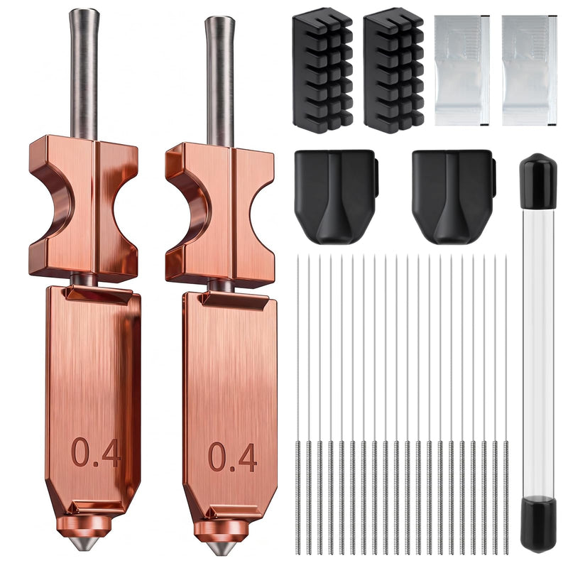[Australia - AusPower] - Upgraded AD5X Nozzles Kit, with 2PCS 0.4MM Nozzles, 2 Silicone Sock, 2 Nozzle Brush, 20 Cleaning Needles and 2 Silicone Greases, All Metal Integrated Hotend, Compatible with AD5X 3D Printer Parts 