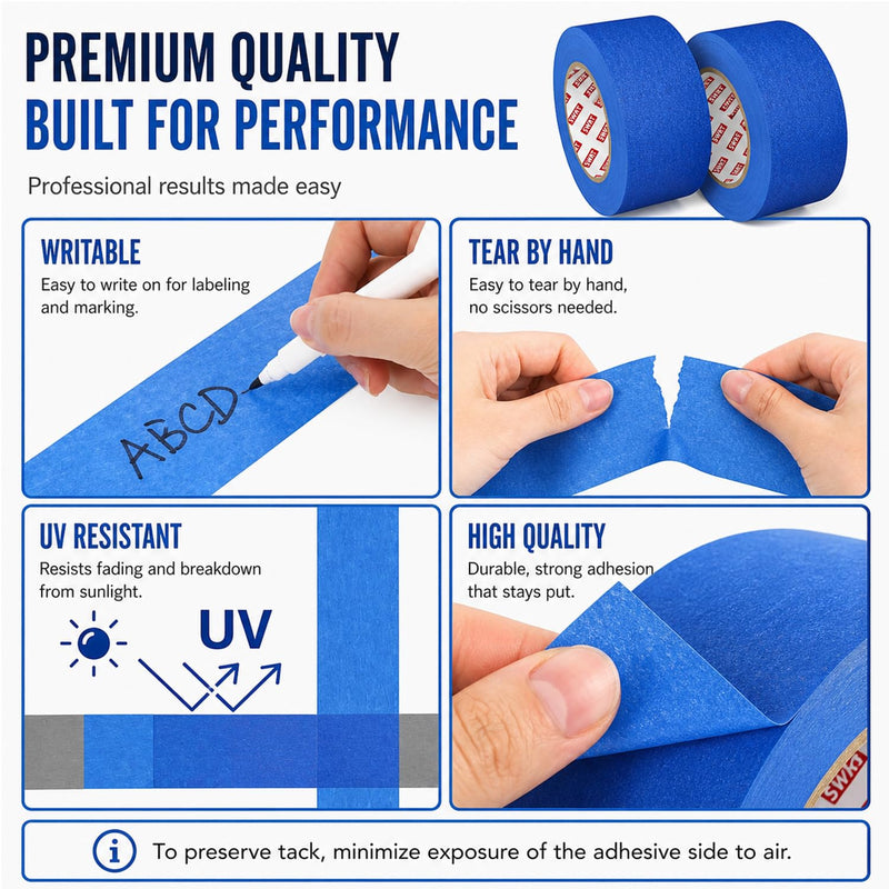 SWRT Blue Painters Tape 2 Inch x 55 Yards, 4 Rolls (220 Yards Total), Blue Masking Tape for Painting, Clean Removal Multi-Surface Paint Tape for Walls, Trim, DIY & Crafts