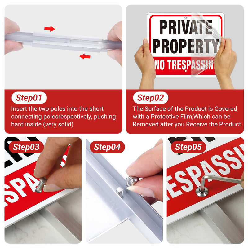 MUXYH 2 Pack Private Property No Trespassing Signs with Metal Stakes, 11'' X 8.6'' Sturdy Rust Free Aluminum, No Trespassing Sign Protect Your Home, Safety and Privacy, Fade Resistant, Weatherproof 2 Pack - 11'' X 8.6''