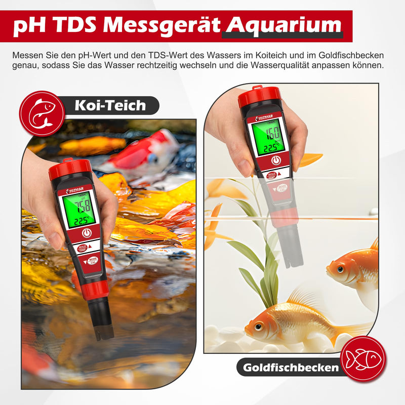 [Australia - AusPower] - UIUZMAR pH Meter Water, pH EC Meter Grow for Hydroponics, TDS pH Meter for Drinking Water, Pool Water Quality Tester of 4 in 1 pH EC TDS Temperature for Swimming Pool, Hot Tub, Aquarium 4 in 1 metre 