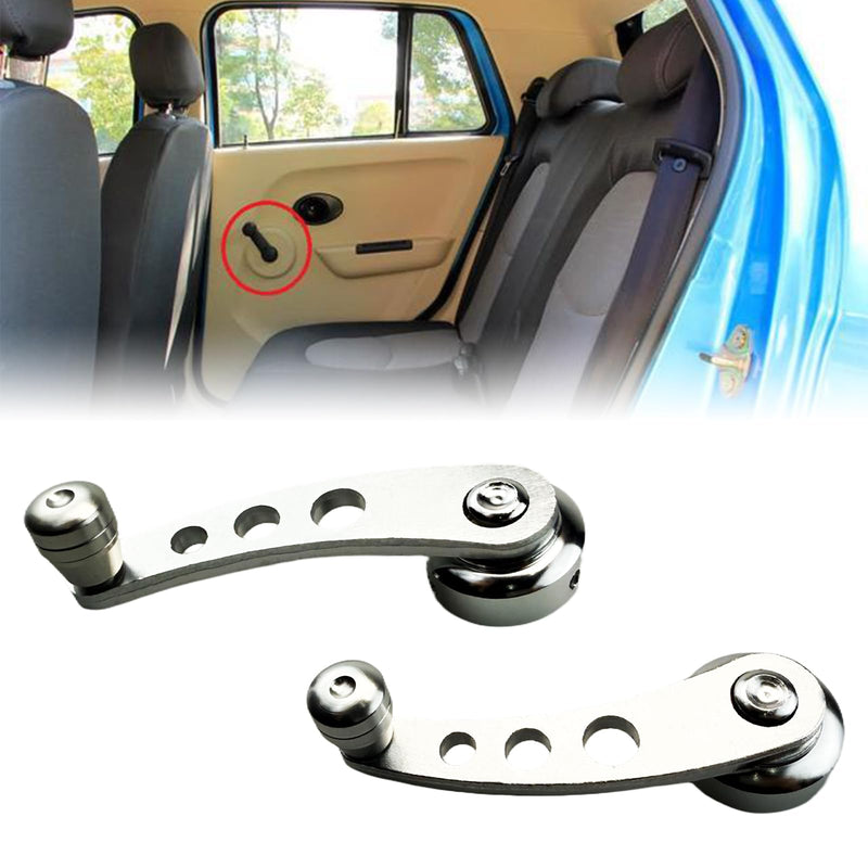 [Australia - AusPower] - 2Pcs Car Window Crank Handle, Aluminum Billet Car Wagon Door Window Winder with Hex Wrench and Screws, Window Riser Winder Crank Replacement Fit for Classic Car (Silver) Silver 