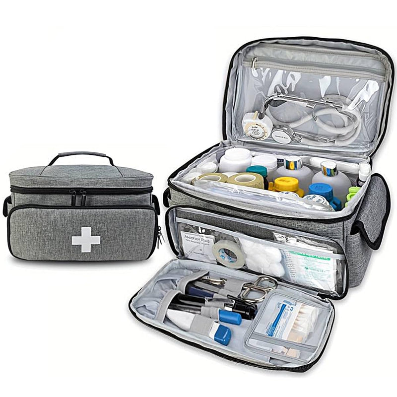 Sarini Medical Supplies Bag, First Aid Bag Empty, Nurse Bag with Detachable Dividers for Home Health Care, Hospice Visit, Travel, Or Emergency Event (Grey, Bag Only)