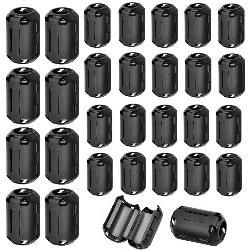 Ferrite Cores for Cables, 3.5 mm, 5 mm, 7 mm Inner Diameter, Pack of 30 | Clip-on Ferrite Core, EMI Noise Reducer Cable Clip for USB Cable Audio and Video Cable Power Cable