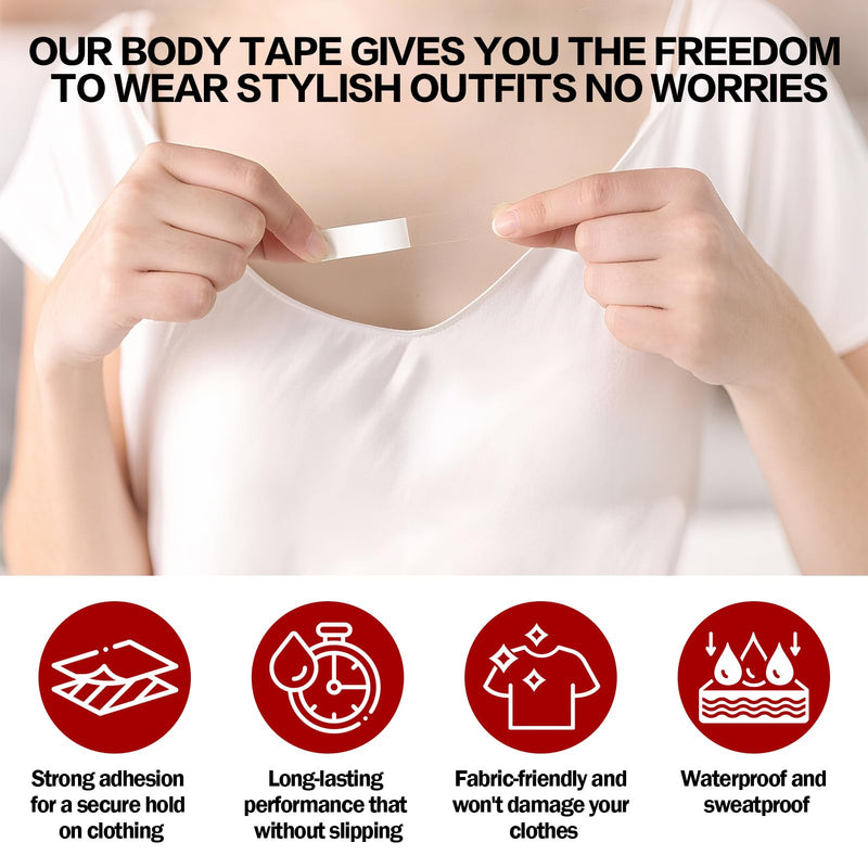 100 Strips Double Sided Fashion Tape for Clothes Strong Adhesive Skin Tape | Body Adhesive Roll-On Water Wash Off Body Glue Skin Glue for Dancers, Sock, Stocking, Leotards, Bras, Wigs, Costumes