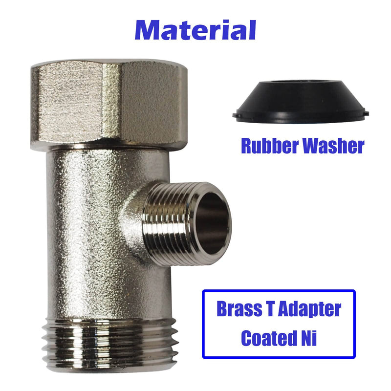 Bidet T Adapter - T Valve for Bidet, 15/16″ x 15/16″ x 9/16″ or 7/8″ x 7/8″ x 3/8″, Brass Coated Nickel, 3 Way Adapter or Tee Connector