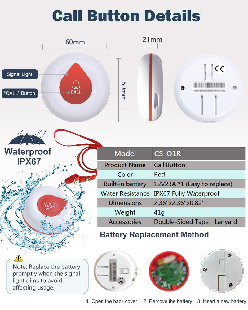 [Australia - AusPower] - Wireless Call Button System Caregiver Pager 5 SOS Call Buttons and 1 Watch Receiver Nurse Calling System Home/Elderly/Hospital/Clinic (5 Call Button(O1R) + 1 Watch Receiver(200VT)) 5 call button(O1R) + 1 watch receiver(200VT) 
