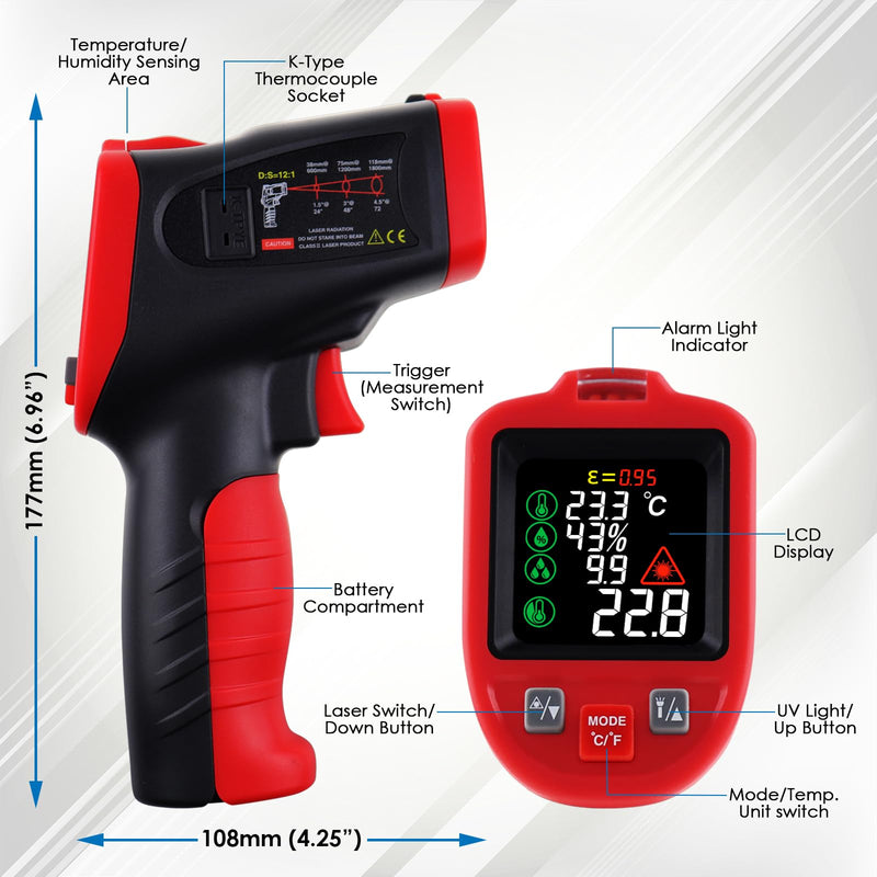 [Australia - AusPower] - Infrared Thermometer Gun with Pipe Temperature Clamp, High Accuracy HVAC Thermometer (-50°C to 850°C) for Cooking, Home Repair, Oven, HVAC, Automotive & Industrial Use, Adjustable Emissivity 