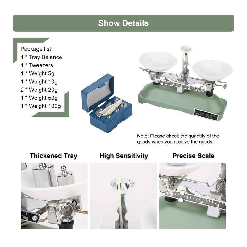 [Australia - AusPower] - Lab Mechanical Balance Scale with Tweezers and Weights, Double Pan Tray Balance Scale 200G/0.2G Teaching 5G 10G 20G 50G 100G for Home and School 