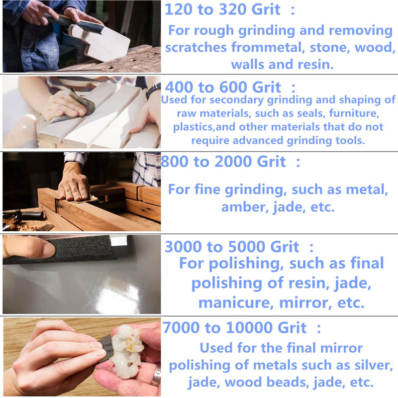 [Australia - AusPower] - FEIHU Sandpaper Set, Grit from 120/180/240/320 to 7000/8000/10000, Waterproof Wet and Dry for Automated Sanding, Epoxy Resin, Wood, Stone, Varnish, Metal, Cars, 9 x 3.6 Inches (51 Pieces) 9×3.6 inch/51 PCS 