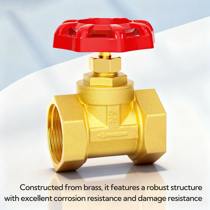 [Australia - AusPower] - 1" Female Thread Brass Industrial Globe Valves, DN25 Heavy Duty Globe Valves Wheel Red Handle with Teflon Tape for Water Oil Air 1" (DN25) 