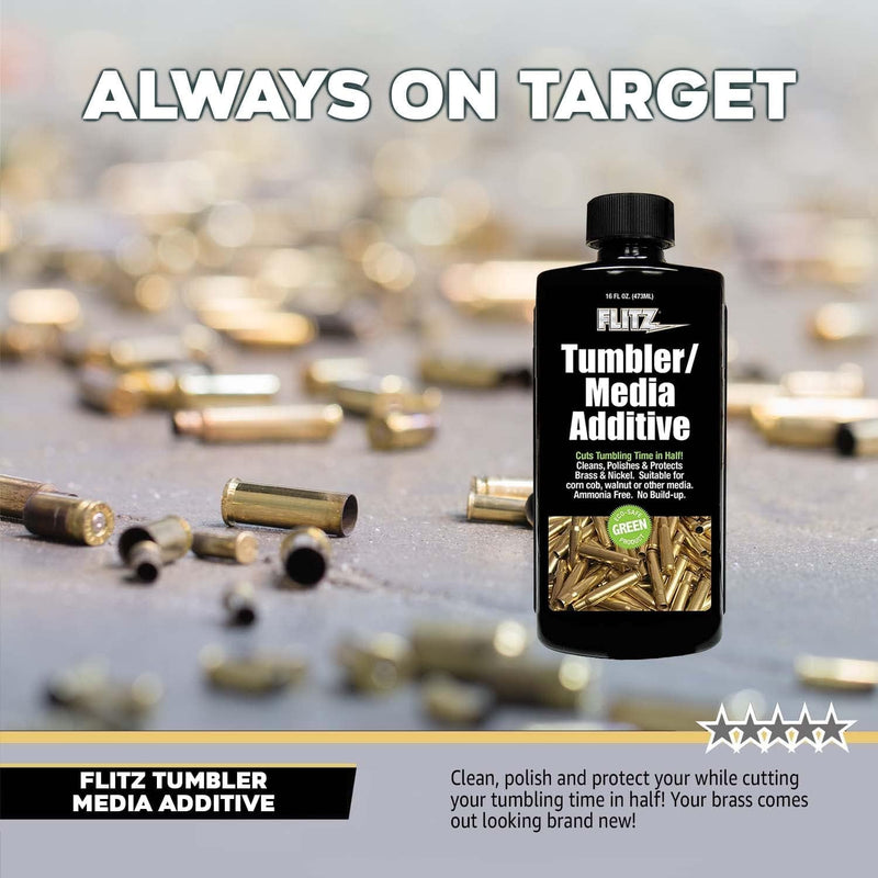 [Australia - AusPower] - Flitz Tumbler Media Additive - 16oz Bottle of USA-Made Brass Cleaner Reloading Liquid for Ammo, Copper, & All Metals - Ammonia-Free Tumbling Polish to Remove Oxidation, Powder Residue (1 Pack) 16 Fl Oz (Pack of 1) 