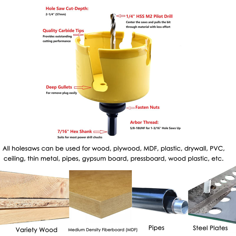 MaxTool 4-3/8" TCT Hole Saw 111mm Carbide Tip Holesaw 2.25" Deep with 5/8-18 Thread for Cut Asphalt Brick Concrete MDF Tough Material; CT00Y57R424