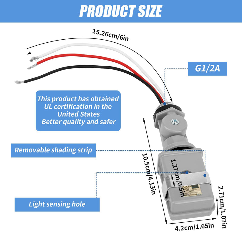 [Australia - AusPower] - Photocell Sensor for Outdoor Lights, 120VAC 50/60Hz Controls Lighting Dusk to Dawn IP54 Waterproof Photoelectric Switch with Swivel Mount for LED/Halogen/CFL in Street Yard Landscape 1 