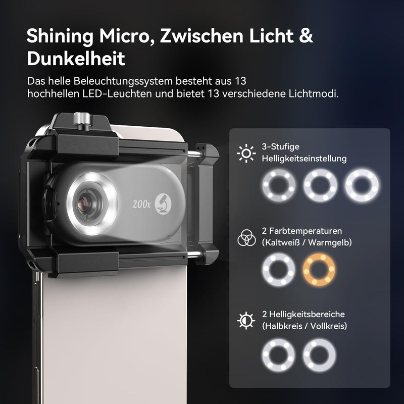 200x Mobile Phone Microscope Lens with CPL, Mobile Phone Microscope Lens with LED UV Light/Universal Clip, Practical Mini Microscope for Android/iPhone MS200 (200X)