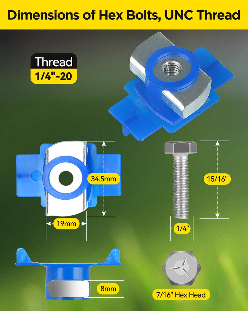 [Australia - AusPower] - 1/4"-20 Nylon Channel Squeeze Nut and Bolt - 16 Pcs, White Strut Channel Caps - 20 Pack 