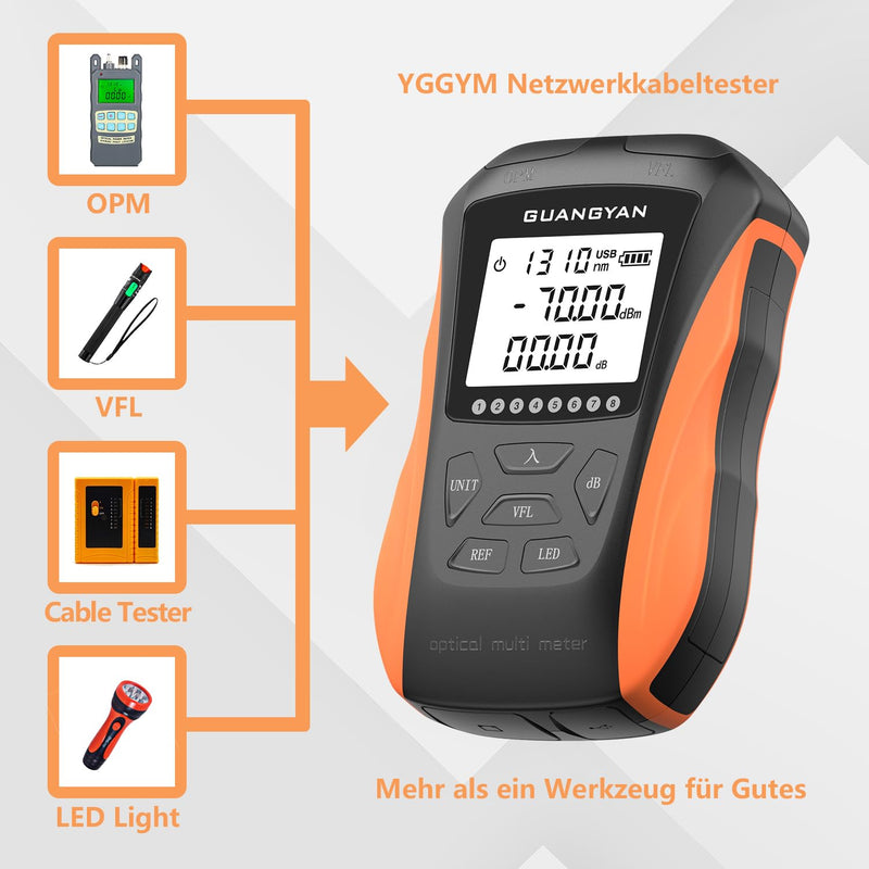 [Australia - AusPower] - YGGYM Optical Power Meter with Visual Fault Locator Optical Fiber Power Meter with Cable Tester Function and Li-ion Battery USB Charging for Universal FC/SC/ST Interface 