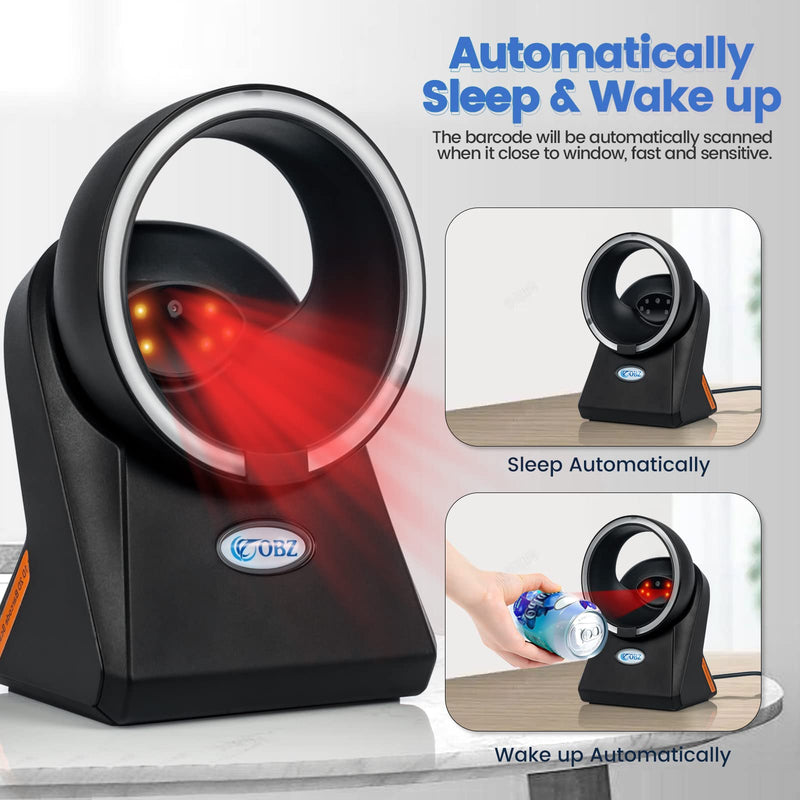 [Australia - AusPower] - OBZ Desktop Barcode Scanner Hands-Free 1D 2D Code Reader,Omnidirectional Automatic USB Wired Barcode Scanner with Adjustable Head,Plug and Play for Windows Mac Linux POS Store Inventory Management 