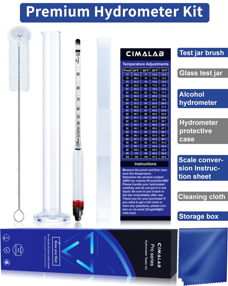 Hydrometer Alcohol Meter Kit, Hydrometer Alcohol 0-200 Proof & Tralle with Hydrometer Test Jar, Alcohol Proof Tester Hydrometer, Alcohol Tester for Liquor/Moonshine/Spirits/Proofing/Distilled