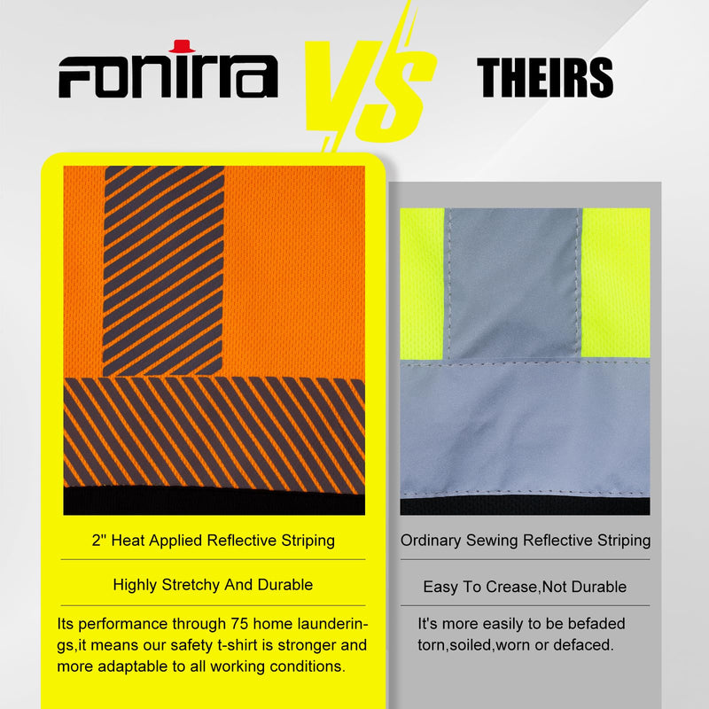 FONIRRA 3pcs Safety Reflective High Visibility T Shirts for Men with Long Sleeve Construction Work Shirts ANSI Class 3 Large Orange_3pcs
