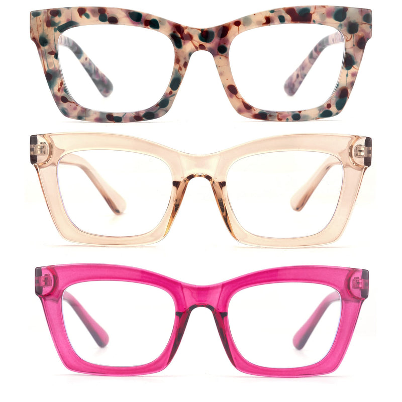 [Australia - AusPower] - bullabulling 3 pack Oprah style Spring hinge Readers Blue Light Blocking Computer Square Reading Glasses for Women Men Flowers/Tea/Rose 2.0 x 