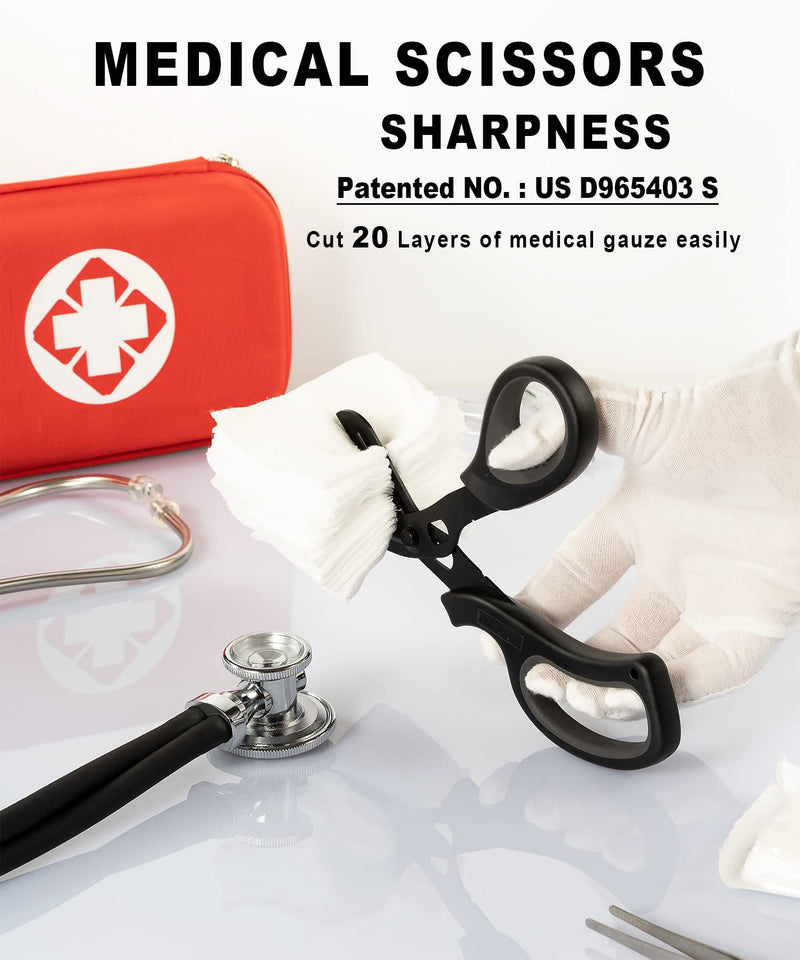 [Australia - AusPower] - MEUUT 3 Pack Medical Scissors and penlights for Nurses with Four Batteries-One 8" Patented Trauma Scissor Bandage Scissor Two LED Pen lights for Nurse Doctor EMT First Aid Black Scissor+black&gold Penlight 