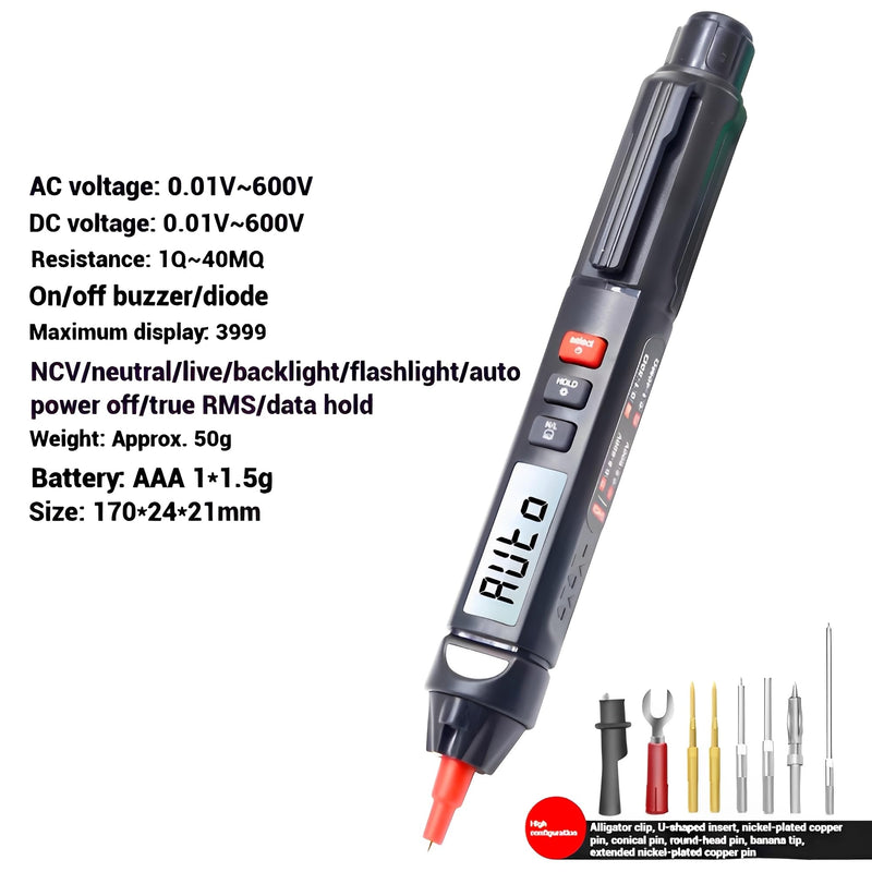 [Australia - AusPower] - Mini Smart Pen multimeter 4000Count AC/DCresistance/diode/ON-Off Test Zero line/Live line Test Flashlight Lighting(High Version) 