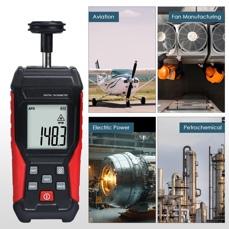 [Australia - AusPower] - 2-in-1 Digital Tachometer, Handheld Contact 3~19999RPM & Non-Contact 3~99999RPM Meter with 4 Probes,Hold Data, RPM Tachometer for Small Engines 