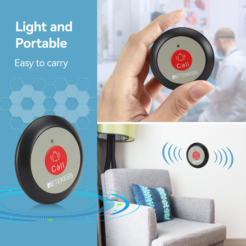 Retekess TH009 Life Alert System,Caregiver Pager,Wireless Nurse Call System,Waterproof,5 Alert Call Button for TH107 Wireless Calling System