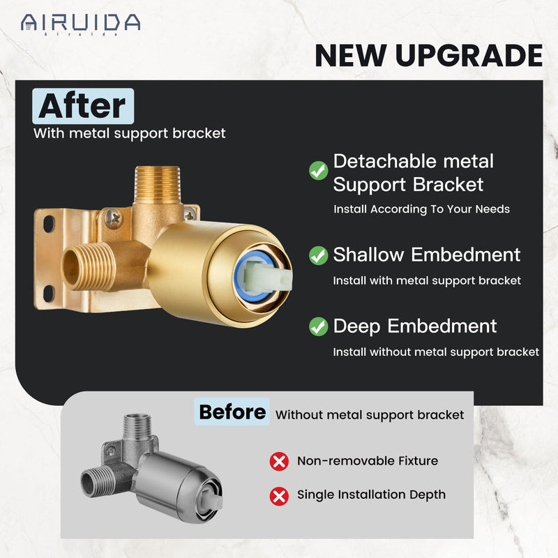 Airuida Round Single-Function Shower Handle Valve Trim Kit Shower Valves Wall Mount Brass Faucet Shower Rough-in Valve Bathroom Trim Kit Single Handle Tub Shower Valve Male Thread Brushed Gold