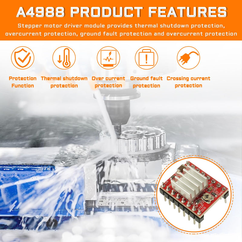 [Australia - AusPower] - A4988 Stepstick Motor Driver Module with Heat Sink for Arduino 3D Printer CNC Machine or Robotics(5Pcs) 