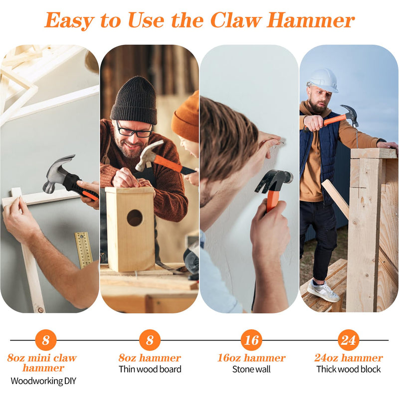 [Australia - AusPower] - 8oz/16oz/24oz Straight Rip Fiberglass General Purpose Claw Hammer, with Smooth Face & Non -slip Grip(8oz Claw Hammer) 1pcs 8oz 