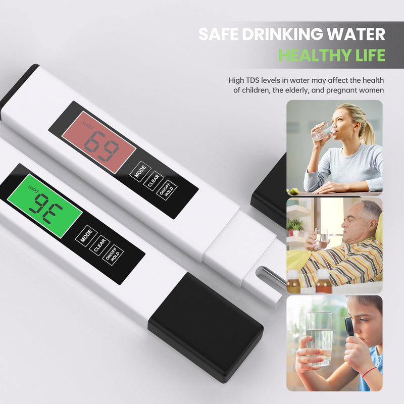 [Australia - AusPower] - TDS Water Tester, 4 in 1 TDS Meter Digital Water Tester, Accurate and Reliable Digital TDS EC & Temp(°C,°F) Meter, 0-9990PPM Water Quality Tester for Drinking Water RO/DI System Aquarium White 6.1In 