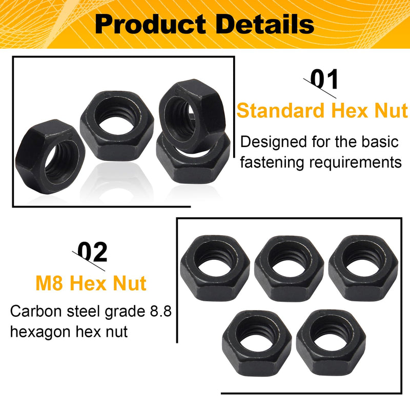 [Australia - AusPower] - M8-1.25 Hex Nuts, Carbon Steel, Black Oxide, M8 x 1.25mm Hex Drive, Grade 8.8, Metric, Right Hand, 13mm/0.5" Width, 6.5mm/0.25" Height, Replacement Nut with Plastic Case for DIY Home Mechanism 23 Pack M8-23PCS 