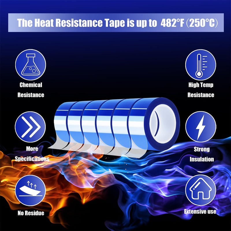 [Australia - AusPower] - 6 Rolls 20mm x16m(52FT) Blue Heat Tape High Temperature Heat Resistant Tape Heat Transfer Tape for Heat Sublimation Press Vinyl,No Residue 