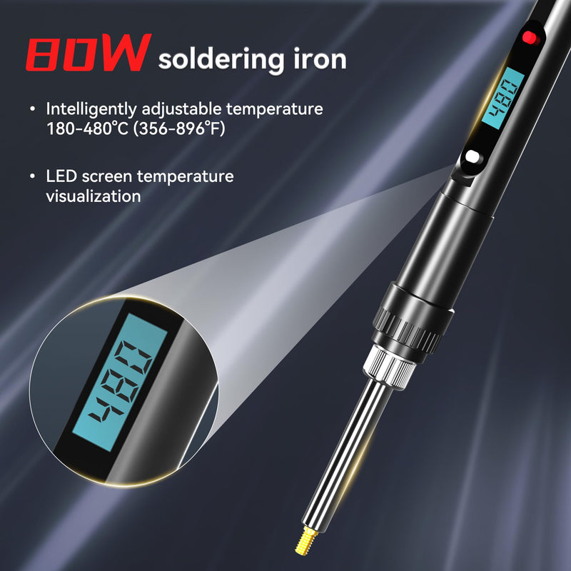 [Australia - AusPower] - Heat Set Insert Tools kit 80W Digital Soldering Iron with Iron Tips and Heat Set Insert Tips, 220Pcs Threaded Inserts Brass Nuts for Plastic 3D Printer Parts Gold 