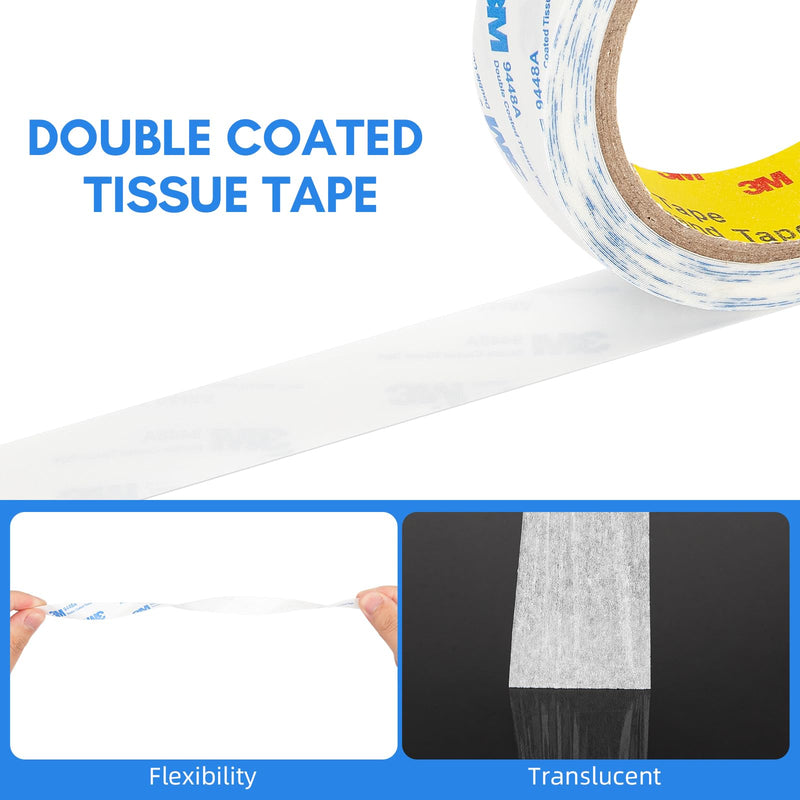 [Australia - AusPower] - 3M Double Sided Tape 1"×32.8Ft 2 Pack 9448A Double Coated Tissue Tape Adhesive Sticky Tape Translucent Removable for Foam Art Craft Nameplate Bonding 1" 