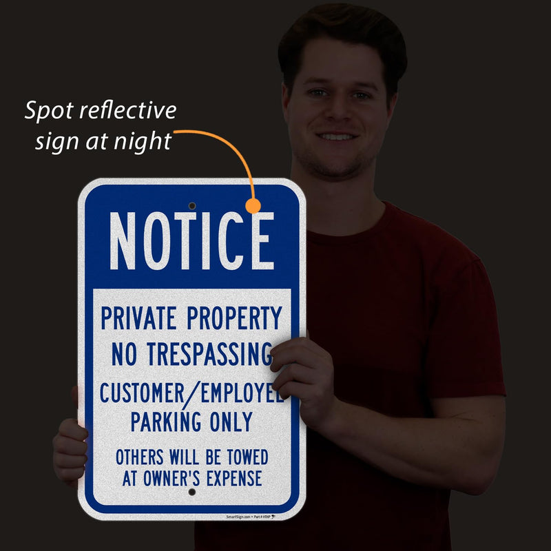 SmartSign Notice Private Property No Trespassing Customer/Employee Parking Only Sign - 12" x 18", 120 mil Aluminum Composite (ACM), Engineer Grade Reflective Material, Blue and White, Made in USA