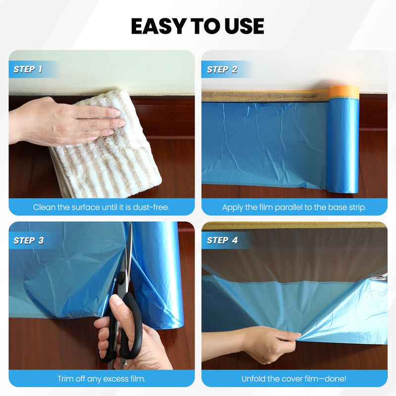 Pre-Taped Masking Film Film and Masking Tape in one Plastic Tape and Drape Roll Painters Plastic 55" x82feet (2 Pack) 2