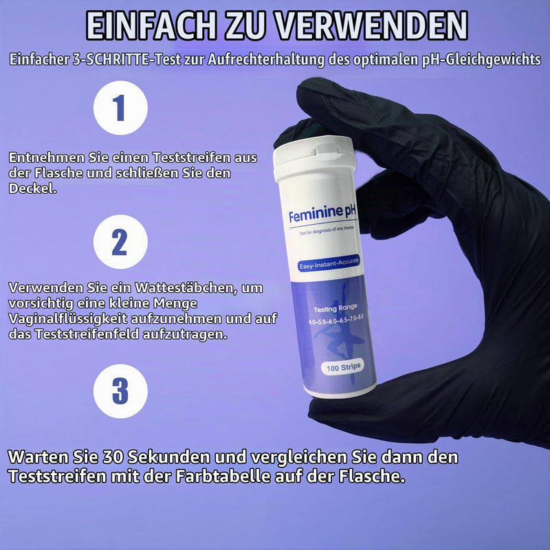 Vaginal pH Test Strips (100 Strips) Female pH Test for Monitoring Vaginal Intimate Health and Prevention of Infections, Accurate Acid and Base Balance Emballage violet