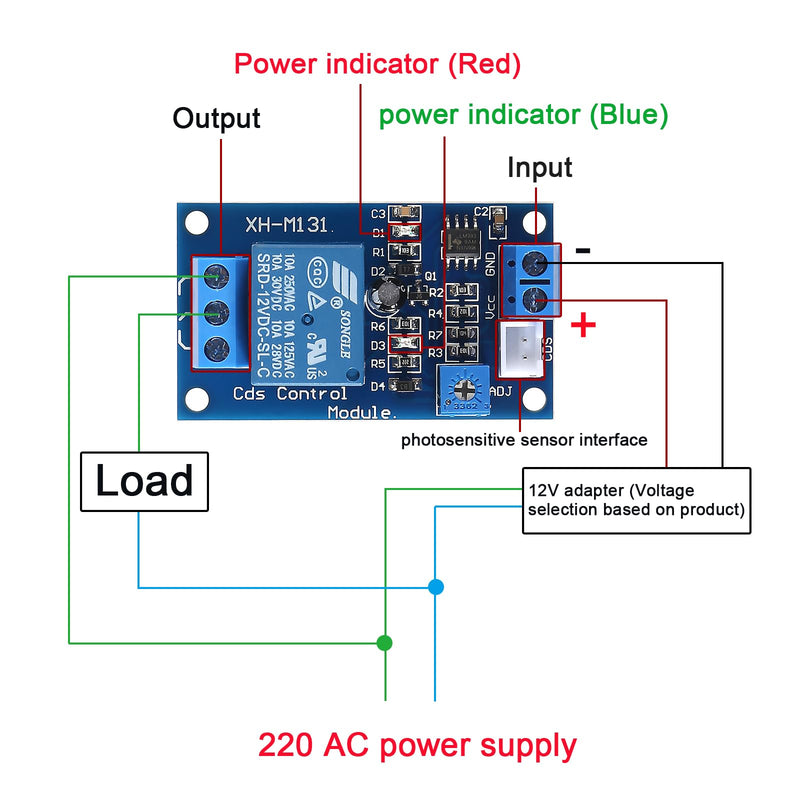 [Australia - AusPower] - 6pcs XH-M131 DC 12V 10A Photoresistor Relay Module, Light Control Switch Photoresistor Relay Module Detection Sensor Automatic Light Control Switch with Cable 