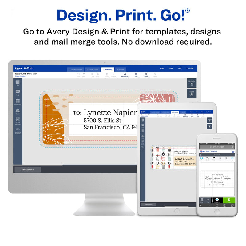 Avery Print-to-the-Edge Printable Shipping Labels, 2" x 3.75", Matte White, Sure Feed Technology, Laser & Inkjet Compatible, 200 Blank Labels, Great for Mailing, Branding, and More (6873) 2" x 3-3/4" 1